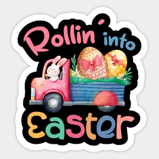 Rollin' Into Easter Day Egg Bunny Gift For Women Sticker